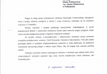 Podziękowania dla naszych uczniów z Małopolskiego Urzędu Wojewódzkiego w Krakowie