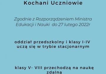 Nauka zdalna od 27 stycznia 2022 r. do 27 lutego 2022 r.