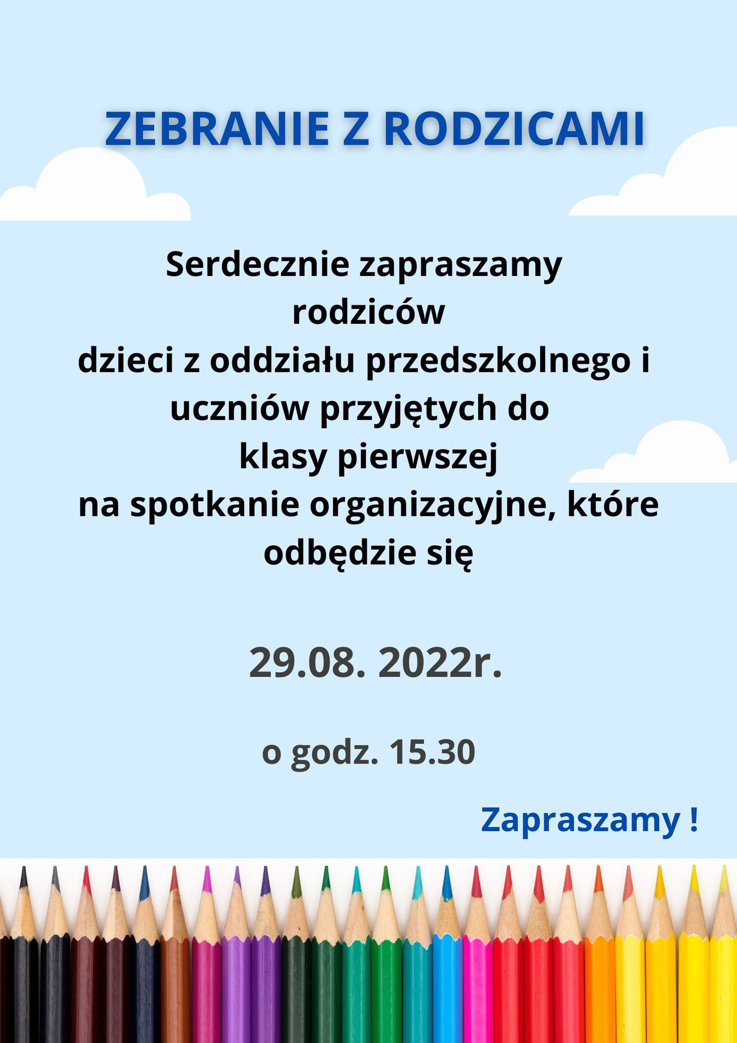 Spotkanie dla Rodziców uczniów rozpoczynających naukę